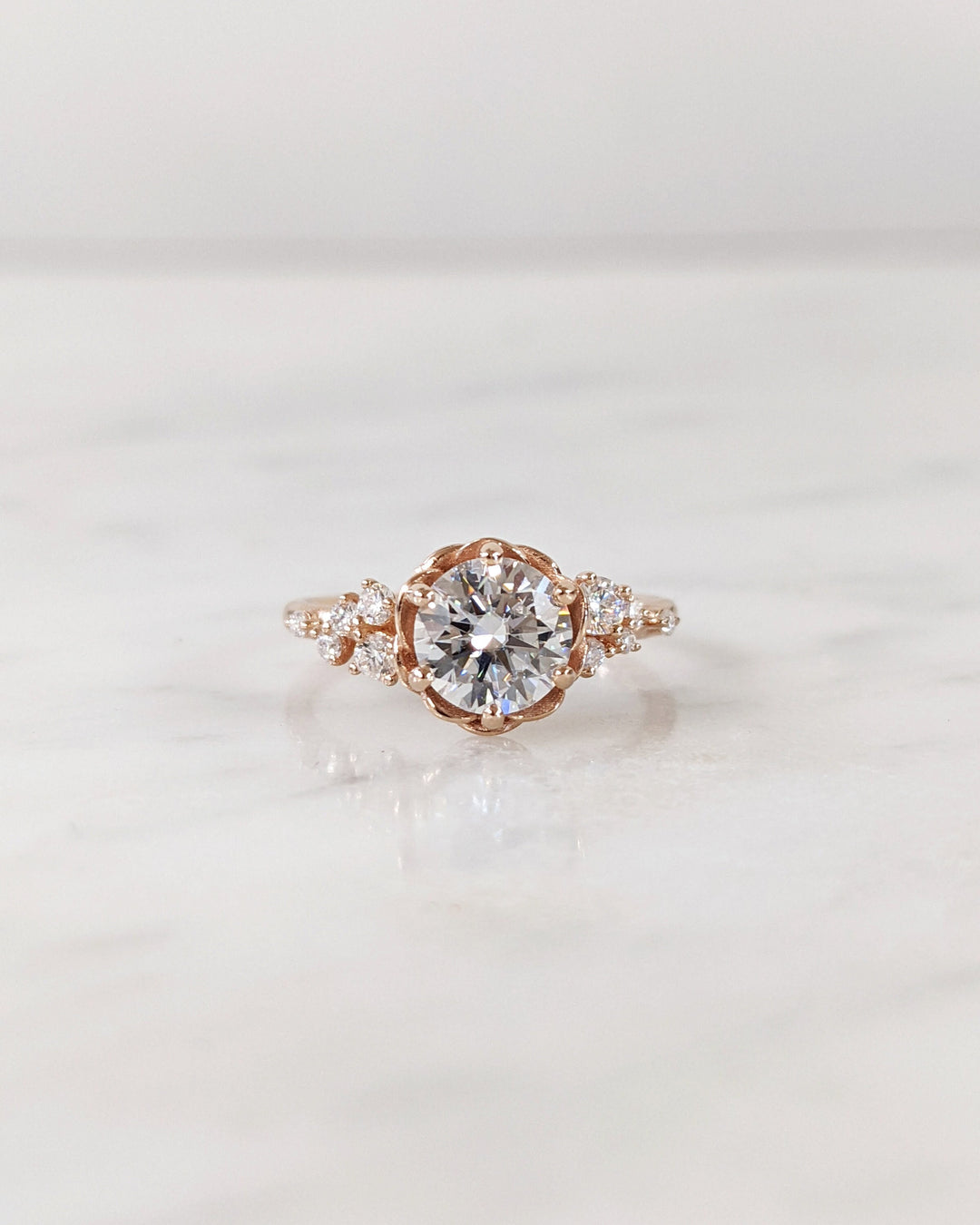 1.0CT Round Cut Cluster Diamond Flower Lab Grown Engagement Ring For Her