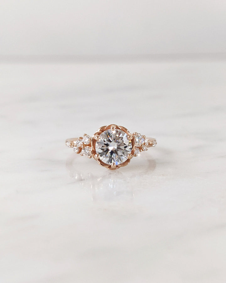 1.0CT Round Cut Cluster Diamond Flower Lab Grown Engagement Ring For Her