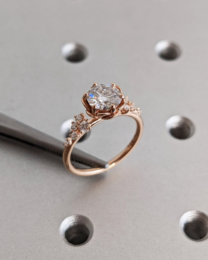 1.0CT Round Cut Cluster Diamond Flower Lab Grown Engagement Ring For Her