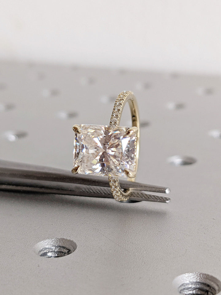 3.0CT Radiant Cut Pave Lab Grown Hidden Halo Diamond Engagement Ring For Women