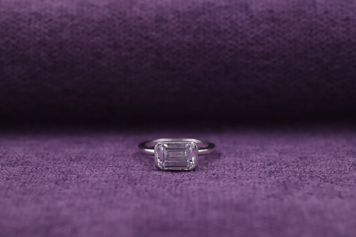 2.0CT Emerald Cut Bezel Set Lab Grown Diamond Engagement Ring Anniversary Gift