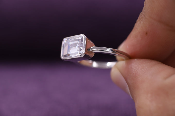 2.0CT Emerald Cut Bezel Set Lab Grown Diamond Engagement Ring Anniversary Gift
