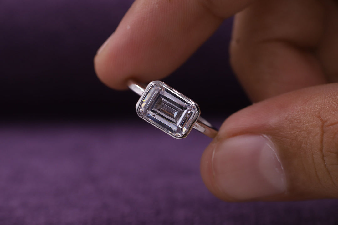 2.0CT Emerald Cut Bezel Set Lab Grown Diamond Engagement Ring Anniversary Gift