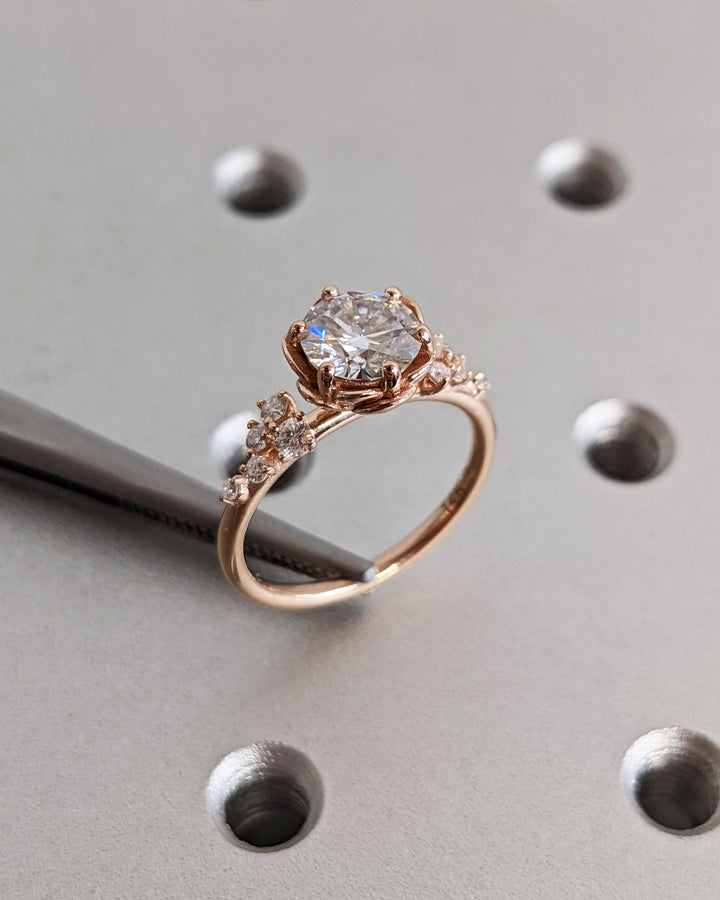 1.0CT Round Cut Cluster Lab Grown Diamond Engagement Ring Floral Engagement Ring