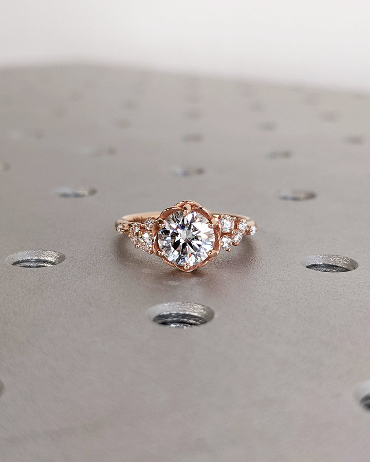 1.0CT Round Cut Cluster Diamond Flower Lab Grown Engagement Ring For Her