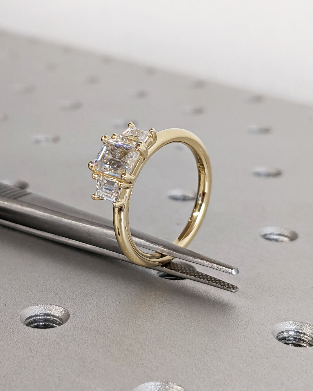 1.0CT Emerald Cut 3 Stone Lab Grown Diamond Engagement Ring For Women Minimalist Wedding Ring