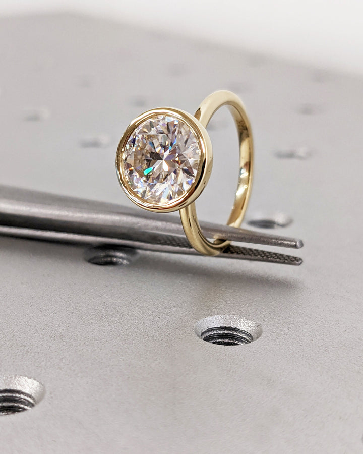 2.50CT Round Cut Bezel Lab Grown Diamond Engagement Ring For Women