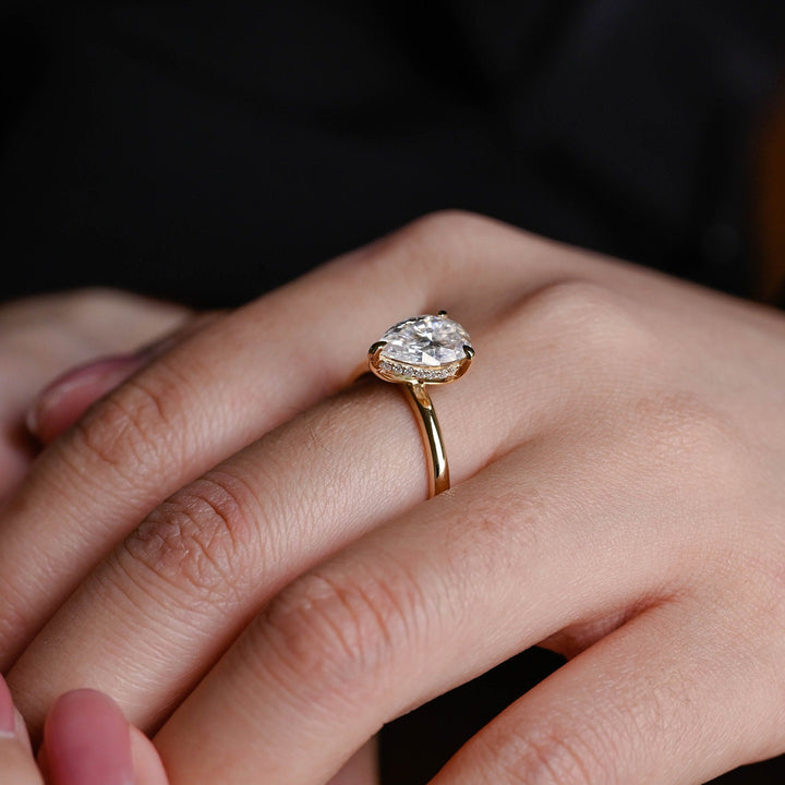 1.0CT Pear Cut Lab Grown Diamond Hidden Halo Engagement Ring For Women