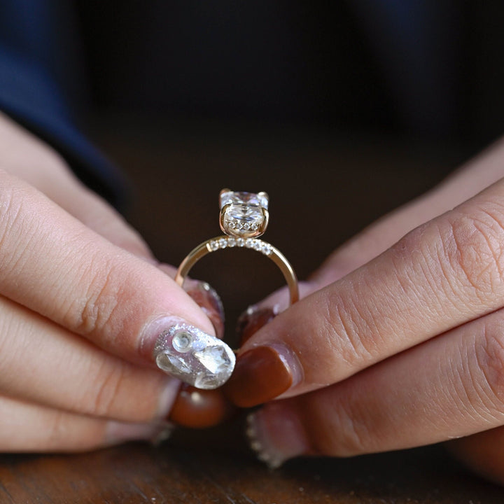 1.0CT Radiant Cut Lab Grown Diamond Hidden Halo Engagement Ring For Women