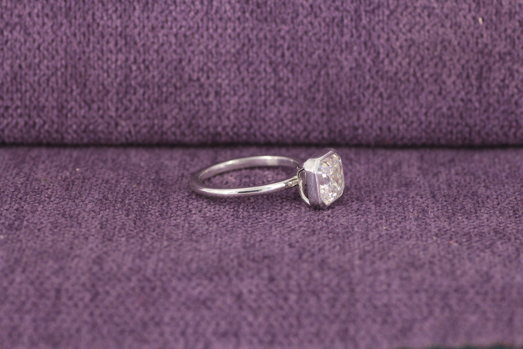 1.50CT Asscher Cut Bezel Set Lab Grown Diamond Engagement Ring