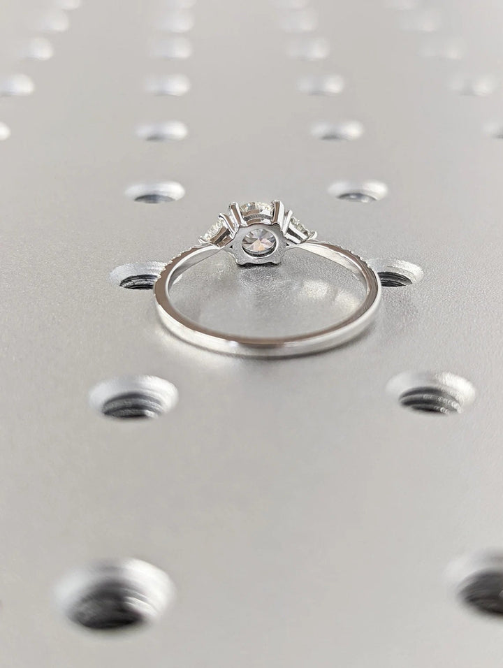 1.0CT Round Cut Unique 3 Stone Pave Lab Grown Diamond Engagement Ring For Her