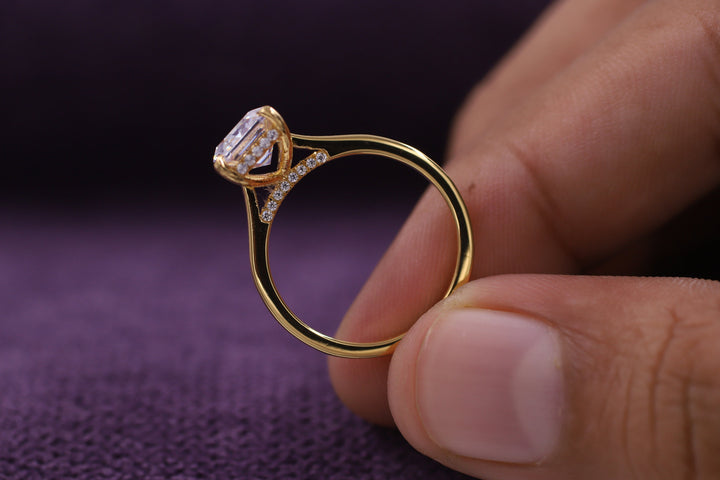 2.50CT Emerald Cut Hidden Halo Lab Grown Diamond Engagement Ring For Her