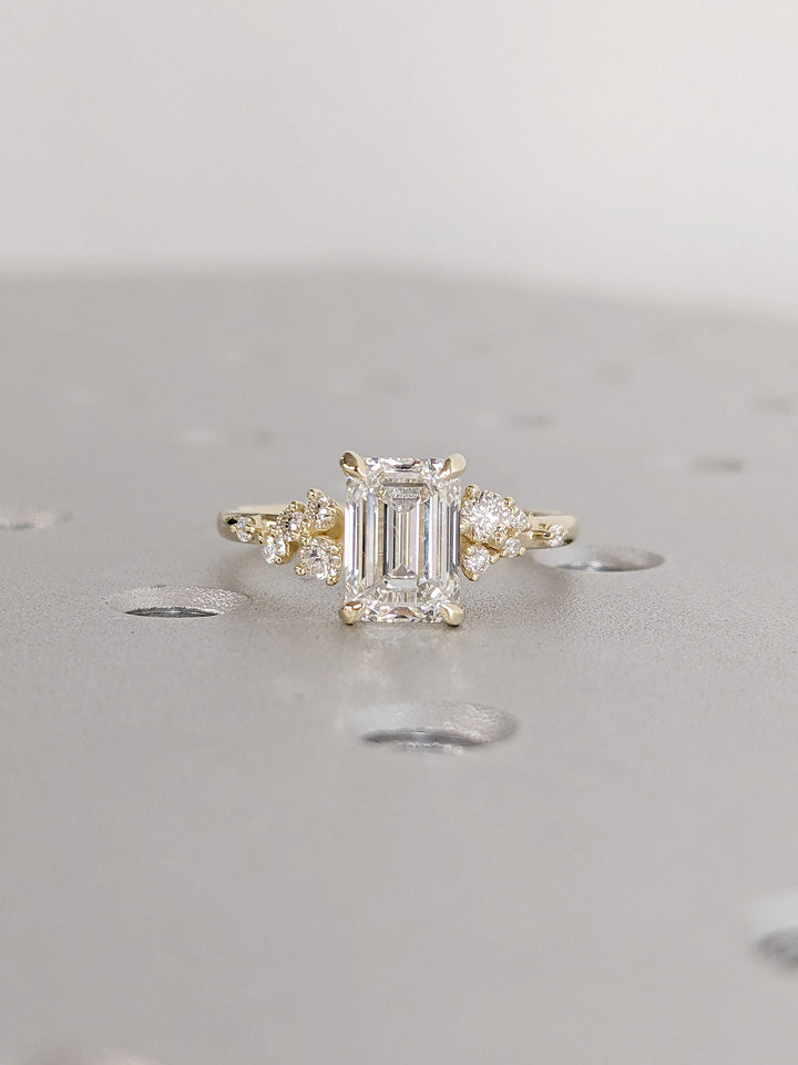 1.50CT Emerald Diamond Cluster Lab Grown Engagement Ring For Her