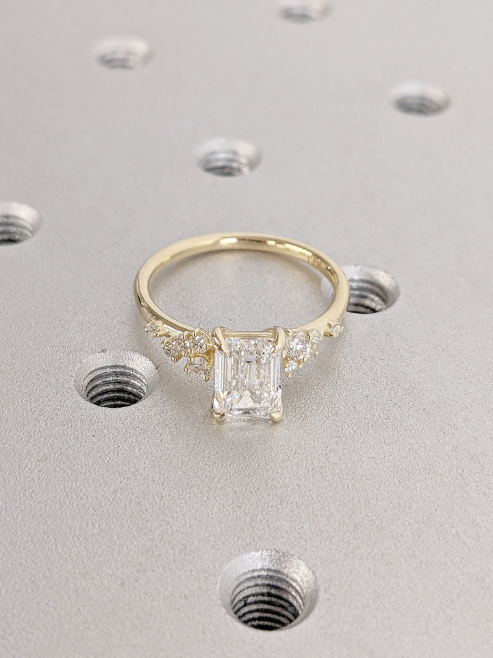 1.50CT Emerald Diamond Cluster Lab Grown Engagement Ring For Her