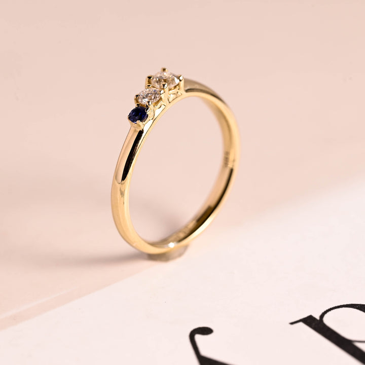 Round Cut Unique Twisted CVD EF/VVS Diamond Sapphire Wedding Band For Women