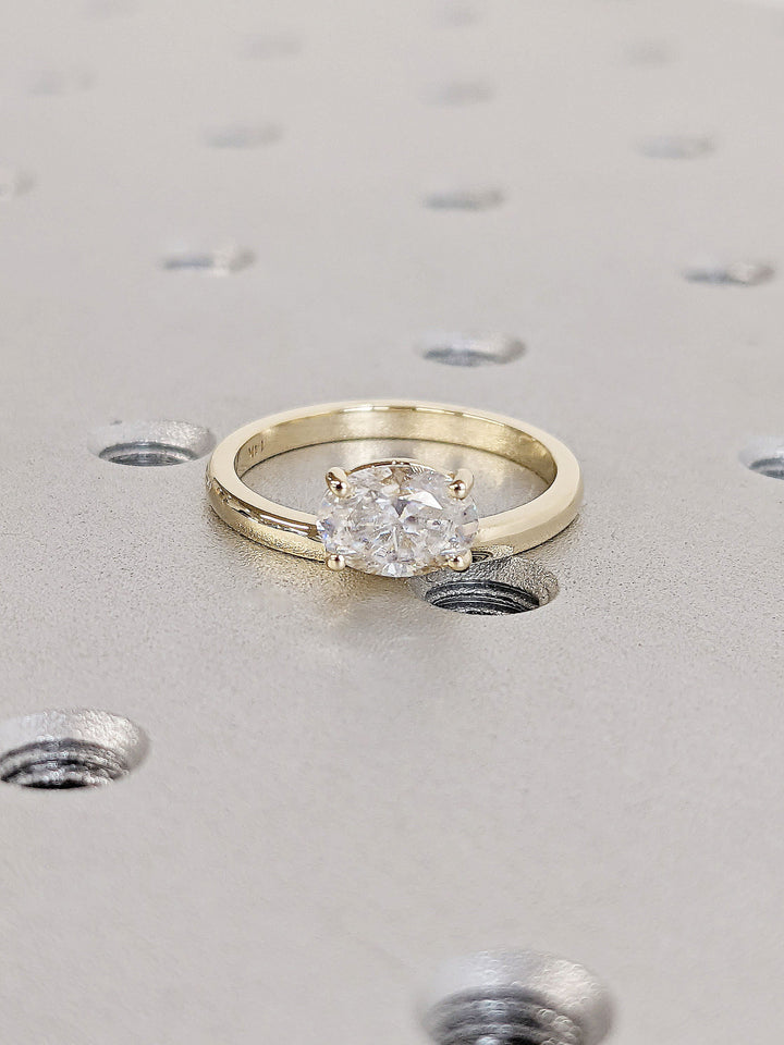 1.0CT East West Oval Cut Solitaire  IGI Certified Lab Grown Diamond Engagement Ring For Women