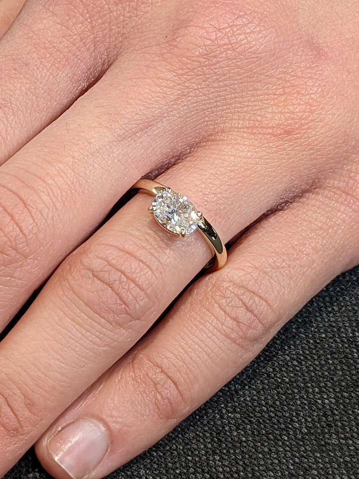 1.0CT East West Oval Cut Solitaire  IGI Certified Lab Grown Diamond Engagement Ring For Women
