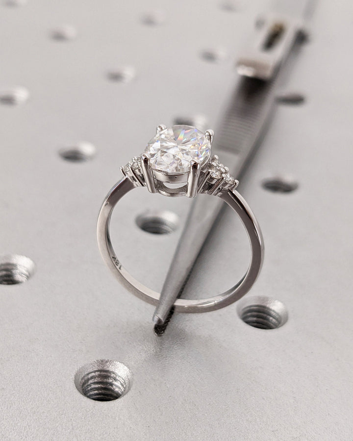 2.0CT Oval Cut Cluster Lab Grown Diamond Engagement Ring For Women