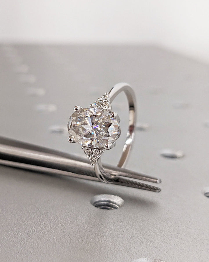 2.0CT Oval Cut Cluster Lab Grown Diamond Engagement Ring For Women