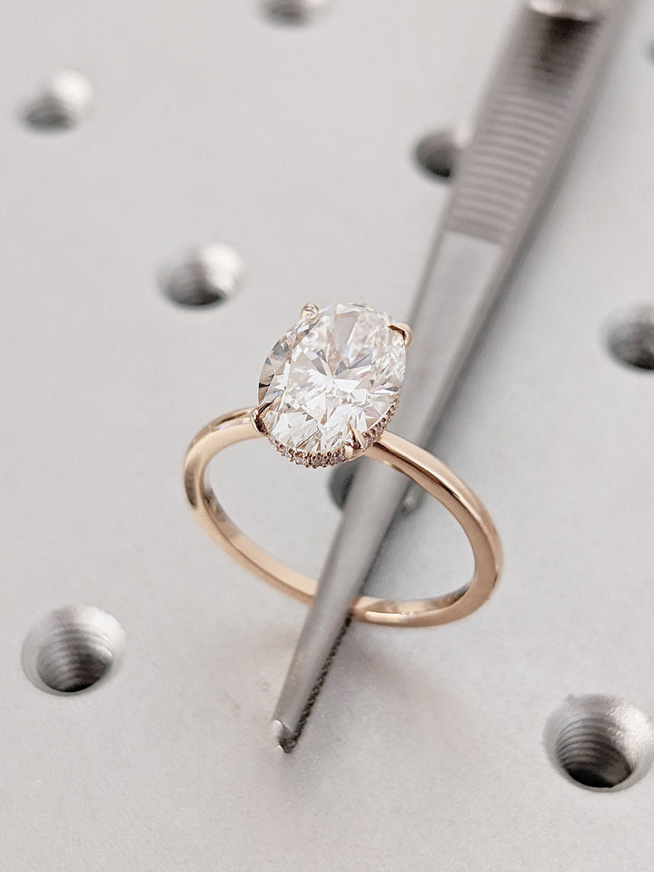 2.50CT Oval Cut Hidden Halo Lab Grown Diamond Engagement Ring Pretty Engagement Rings