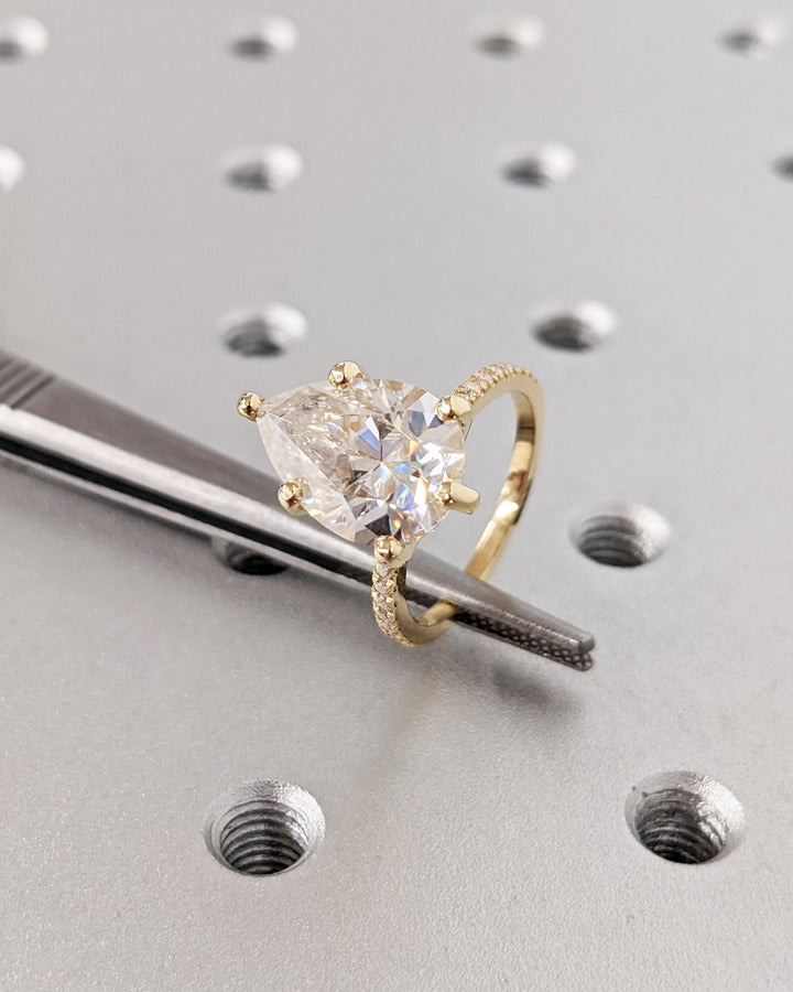 4.0CT Pear Cut Pave IGI Certified Lab Grown Diamond Hidden Halo Engagement Ring