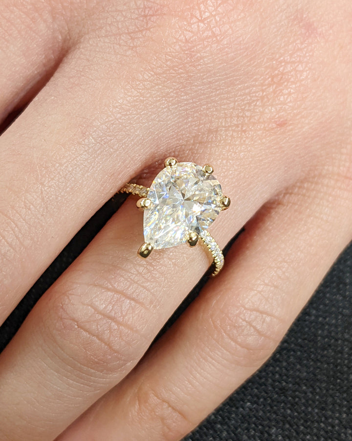 4.0CT Pear Cut Pave IGI Certified Lab Grown Diamond Hidden Halo Engagement Ring