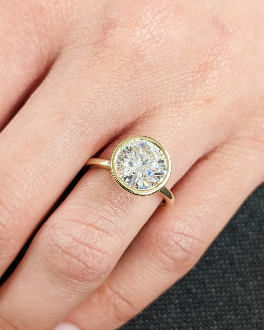 2.50CT Round Cut Bezel Lab Grown Diamond Engagement Ring For Women