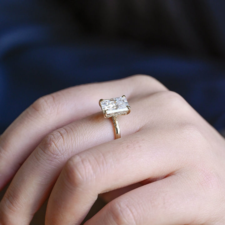 1.0CT Radiant Cut Lab Grown Diamond Hidden Halo Engagement Ring For Women