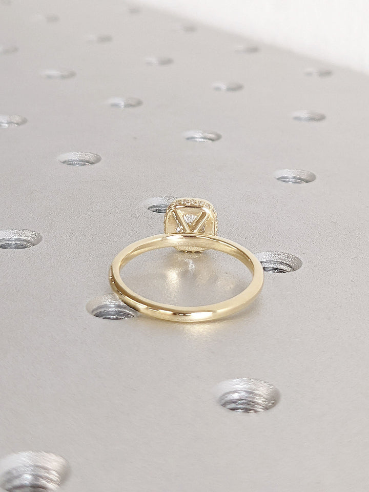 0.50CT Cushion Cut Unique Bezel Set Hidden Halo Lab Grown Diamond Engagement Ring