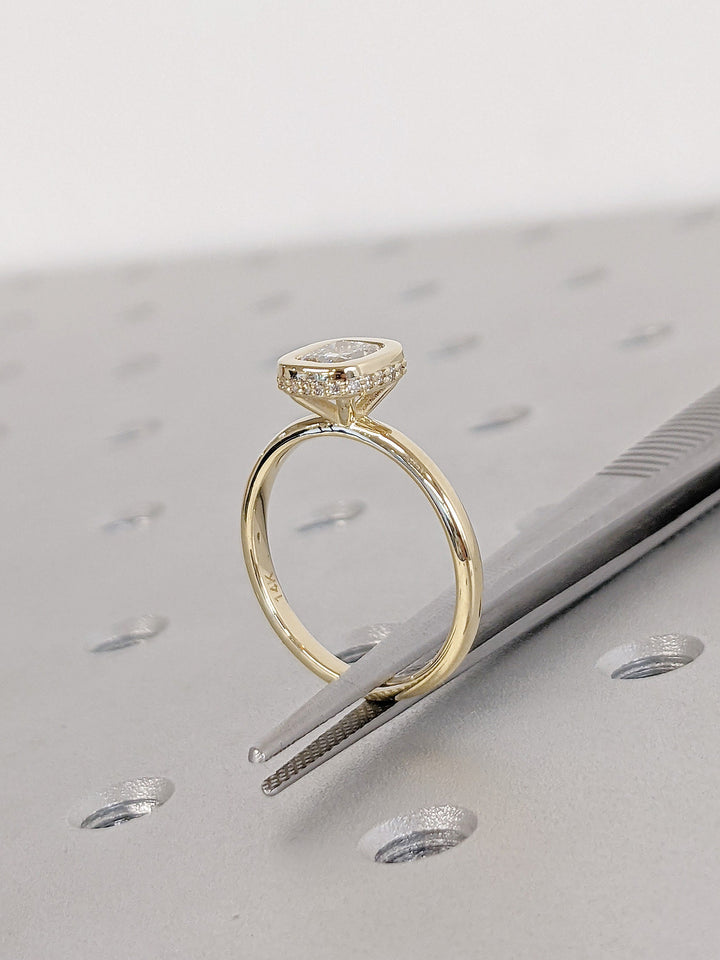 0.50CT Cushion Cut Unique Bezel Set Hidden Halo Lab Grown Diamond Engagement Ring