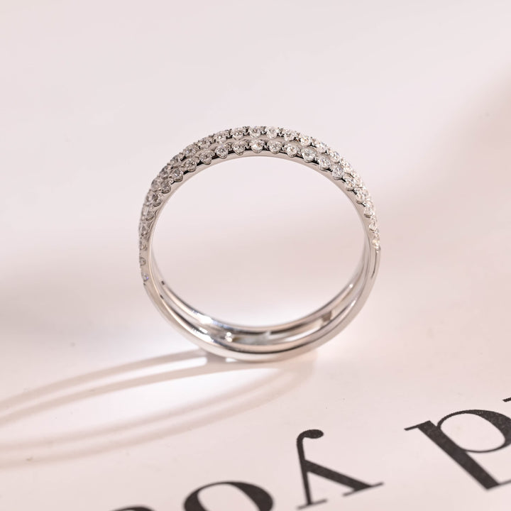 0.75CT Round Cut Double Band CVD EF/VVS Diamond Wedding Band For Women