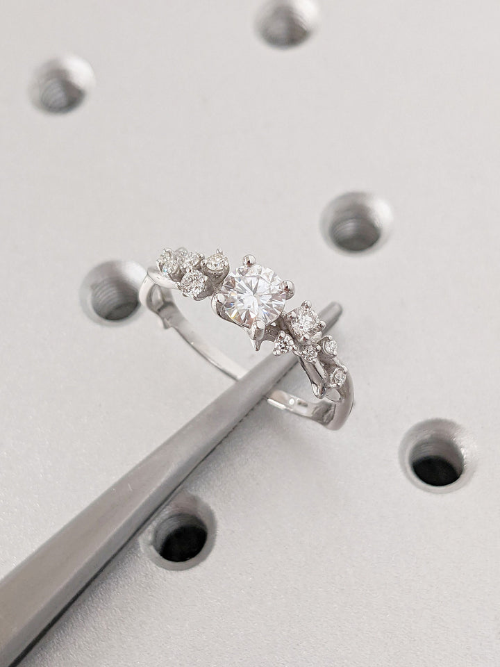 0.50CT Round Cut Cluster Lab Grown Diamond Engagement Ring For Women