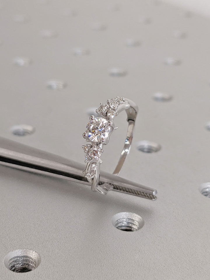 0.50CT Round Cut Cluster Lab Grown Diamond Engagement Ring For Women