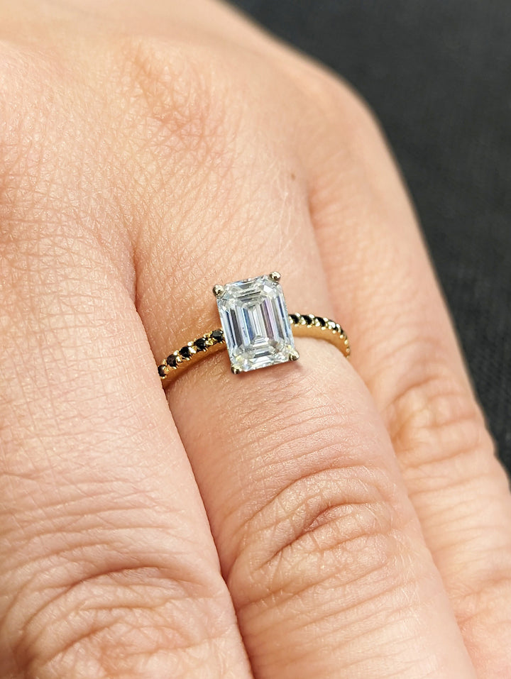 1.50CT Emerald Cut Pave Lab Grown Diamond Engagement Ring For Women