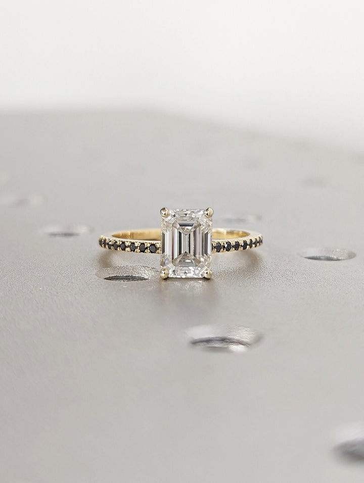 1.50CT Emerald Cut Pave Lab Grown Diamond Engagement Ring For Women