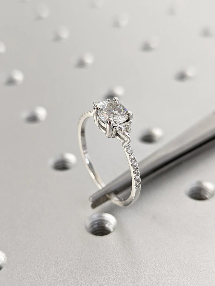 1.0CT Round Cut Unique 3 Stone Pave Lab Grown Diamond Engagement Ring For Her