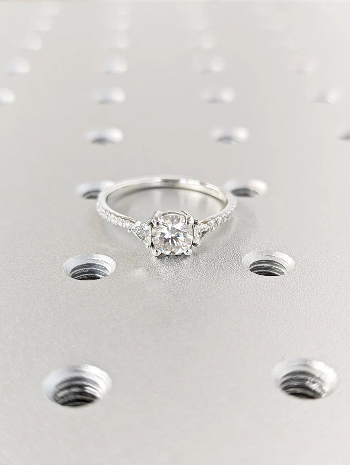 1.0CT Round Cut Unique 3 Stone Pave Lab Grown Diamond Engagement Ring For Her