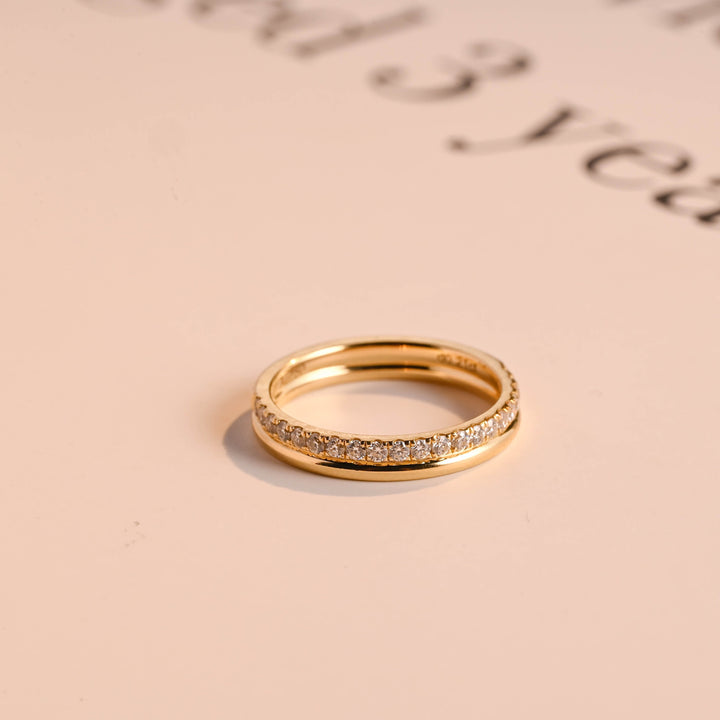 0.45CT Round Cut Half Eternity CVD EF/VVS Diamond Double Row Wedding Band For Women