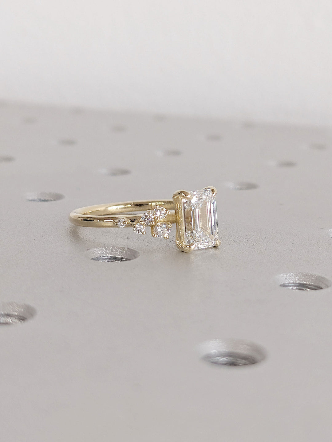 1.50CT Emerald Cut Cluster Lab Grown Diamond Engagement Ring For Women