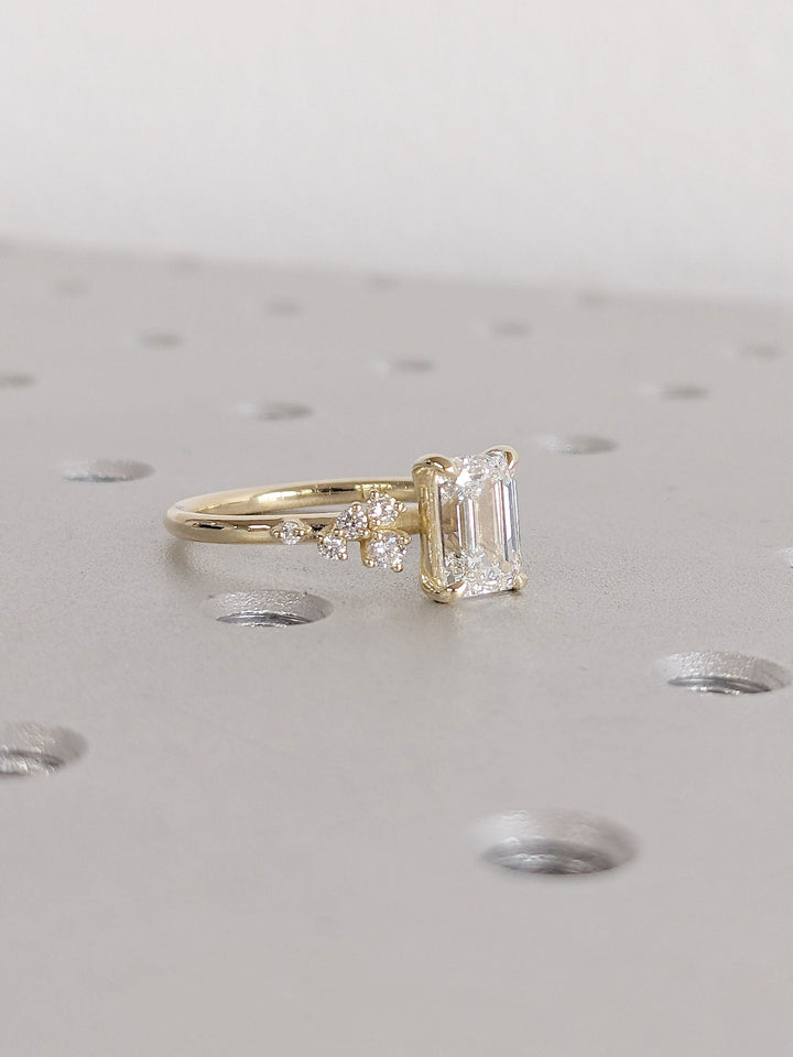1.50CT Emerald Cut Cluster Lab Grown Diamond Engagement Ring For Women