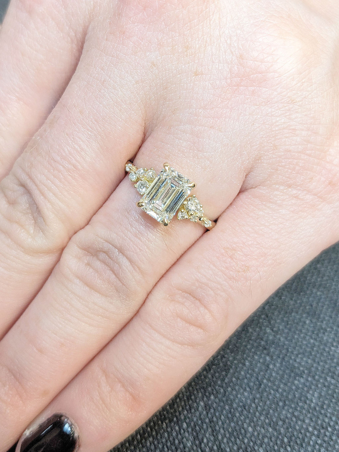 1.50CT Emerald Diamond Cluster Lab Grown Engagement Ring For Her