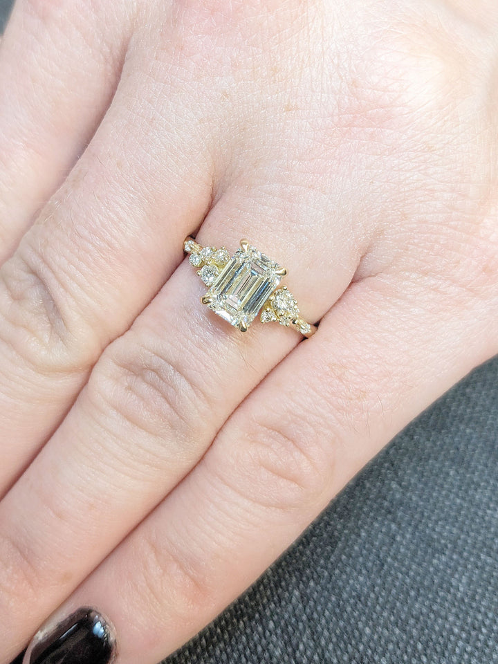 1.50CT Emerald Diamond Cluster Lab Grown Engagement Ring For Her