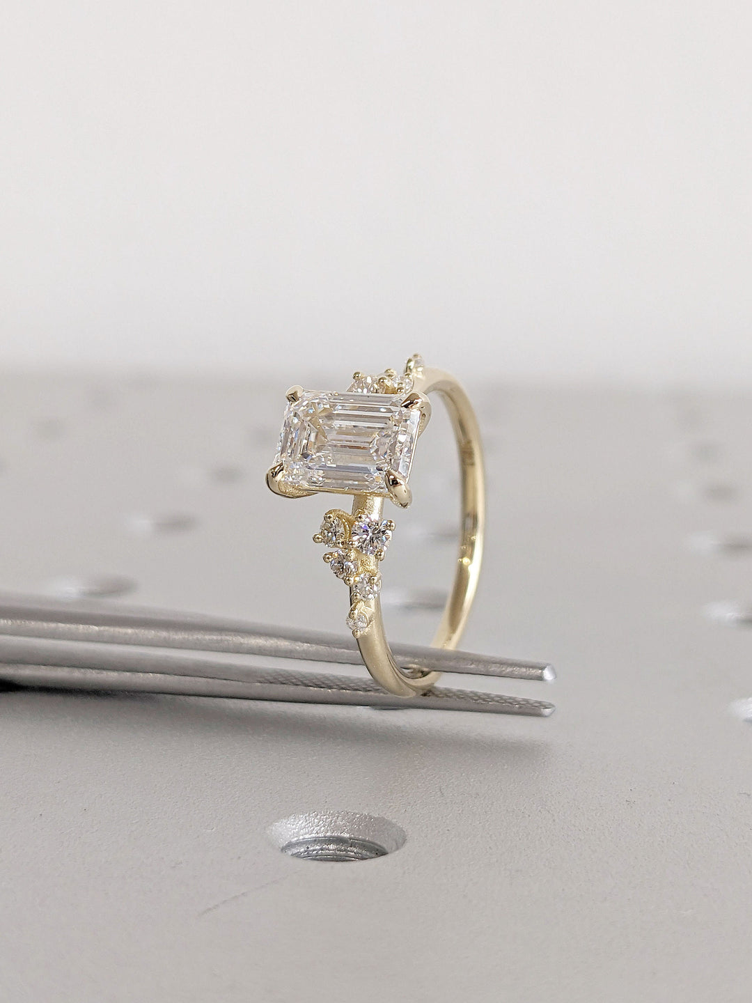1.50CT Emerald Diamond Cluster Lab Grown Engagement Ring For Her