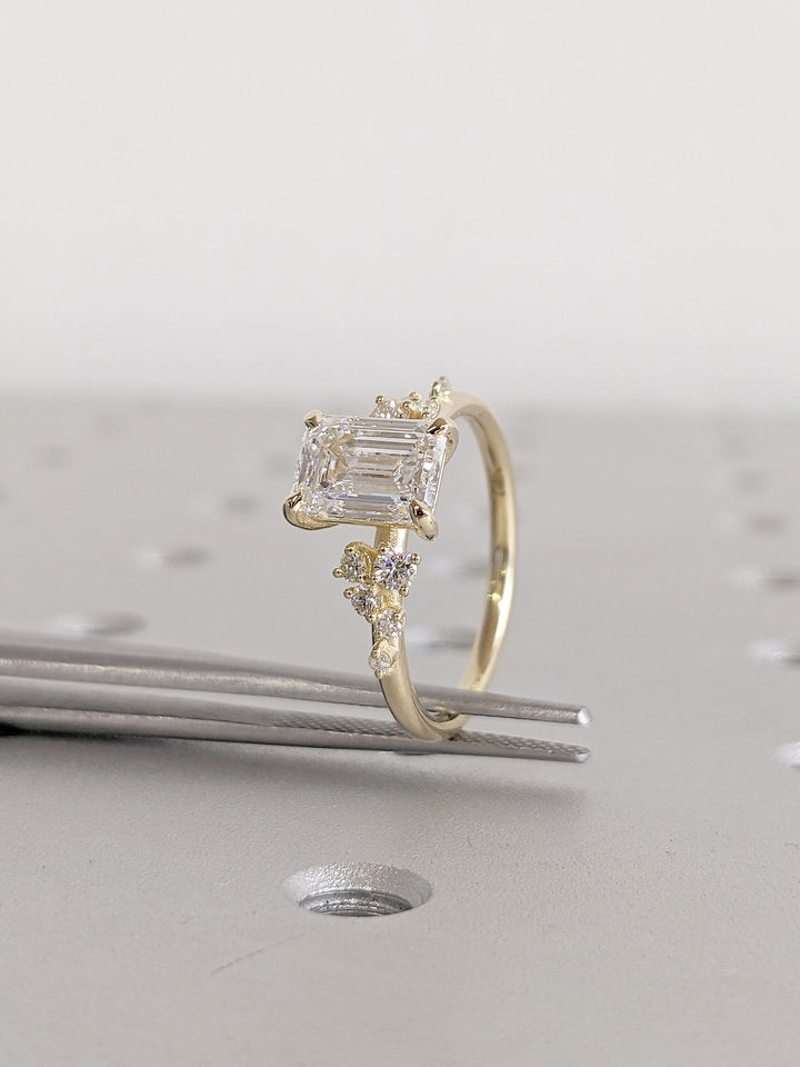 1.50CT Emerald Diamond Cluster Lab Grown Engagement Ring For Her