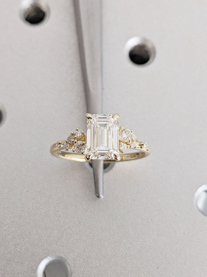 1.50CT Emerald Diamond Cluster Lab Grown Engagement Ring For Her