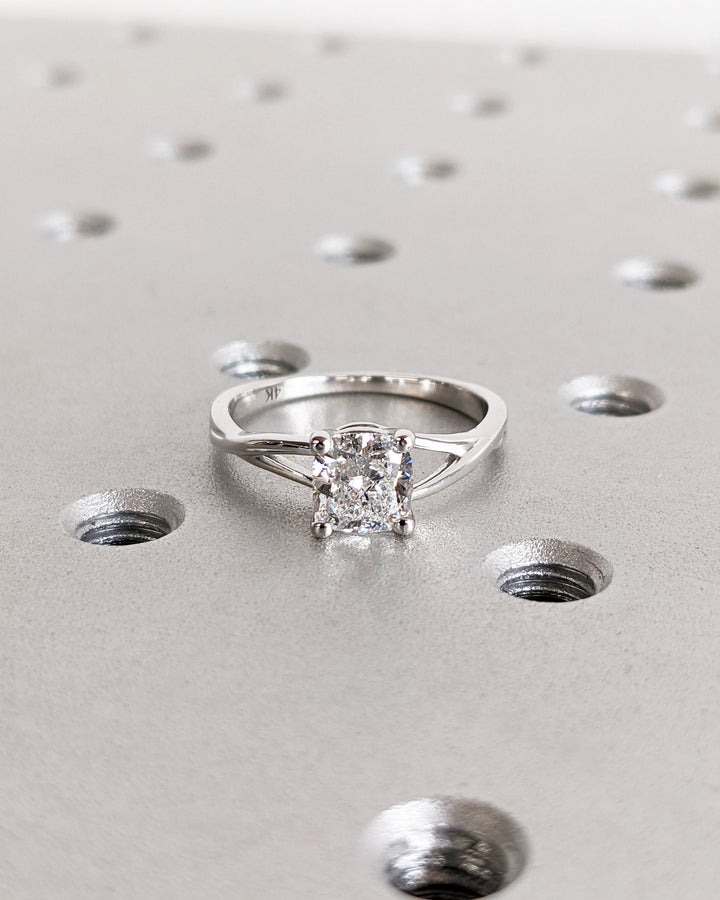 1.0CT Cushion Lab Grown Split Shank Diamond Engagement Ring Unique Twisted Band