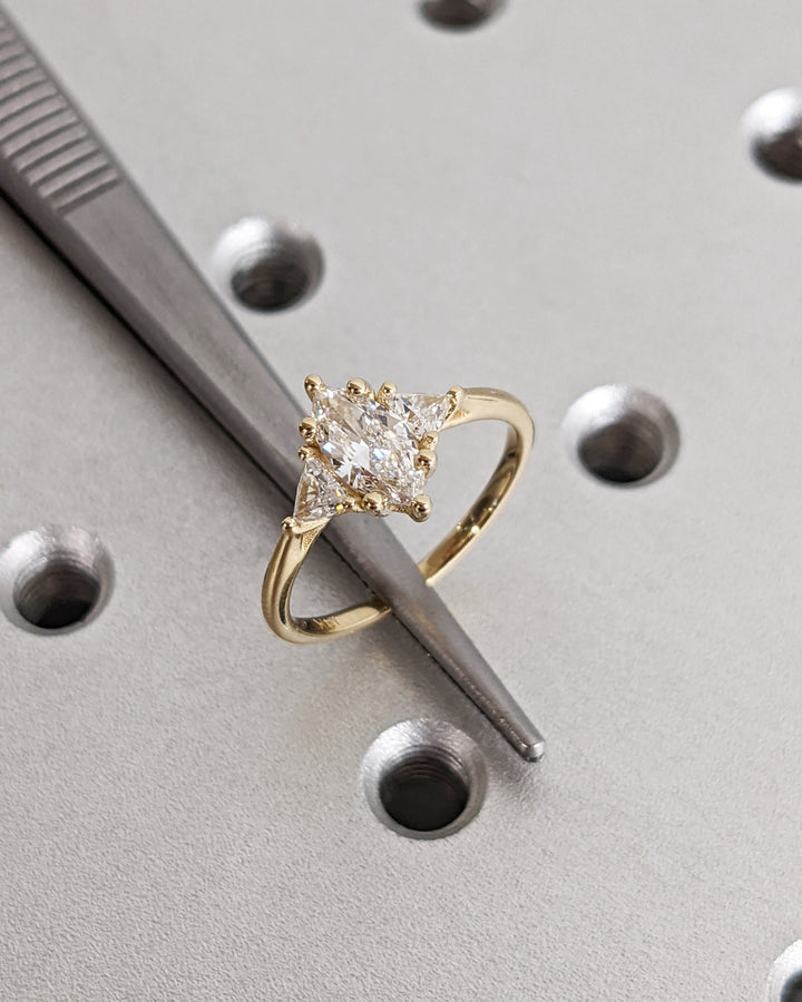 0.50CT Marquise Cut 3 Stone Lab Grown Diamond Engagement Ring For Her