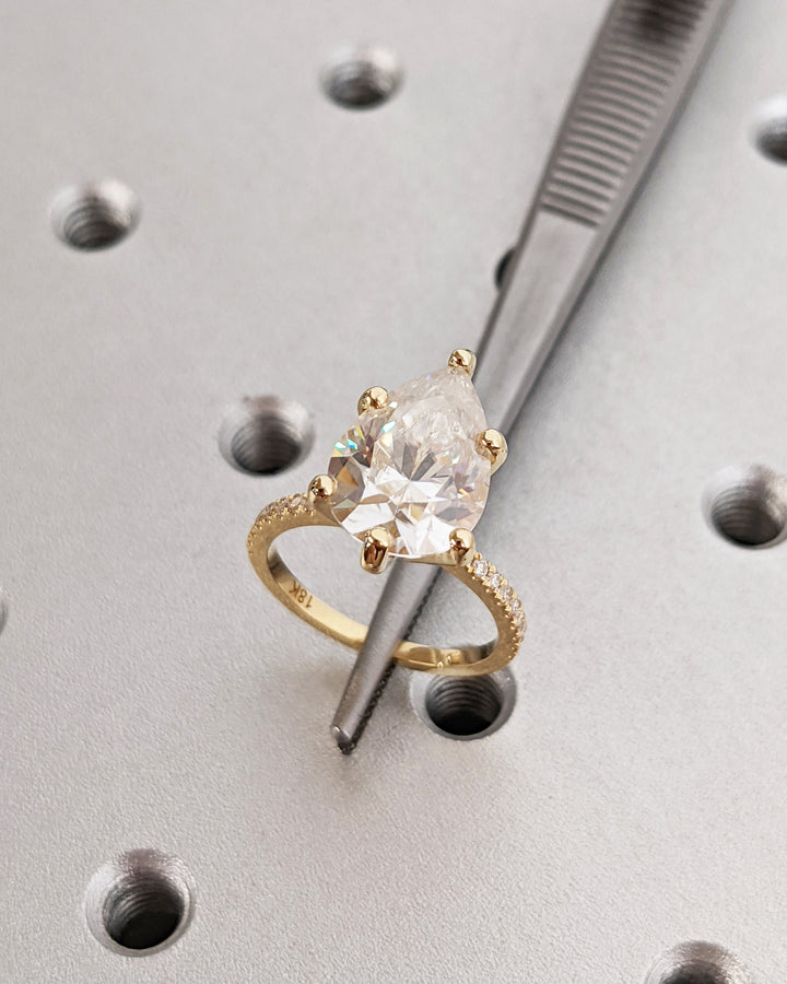 4.0CT Pear Cut Pave IGI Certified Lab Grown Diamond Hidden Halo Engagement Ring