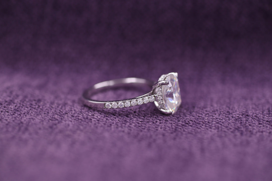 2.50CT Elongated Cushion Cut Pave Lab Grown Hidden Halo Diamond Engagement Ring For Her