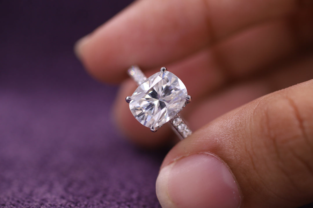 2.50CT Elongated Cushion Cut Pave Lab Grown Hidden Halo Diamond Engagement Ring For Her